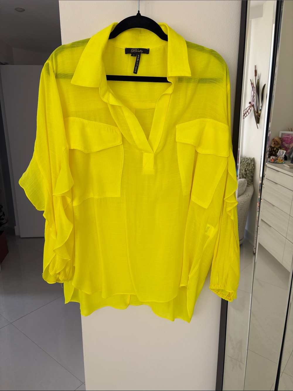 Briefly Made in France Neon Yellow Lightweight Feminine Popover Blouse